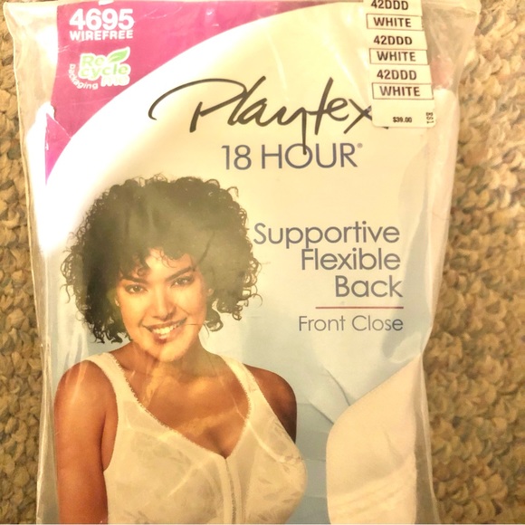 NEW 42DDD White Playtex 4695 Supportive Flexible Back, Wirefree Front-Close Bra - Picture 4 of 4